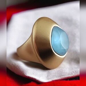 Chico's Frosted Gold & Blue Glass Stone Ring Size 6.5